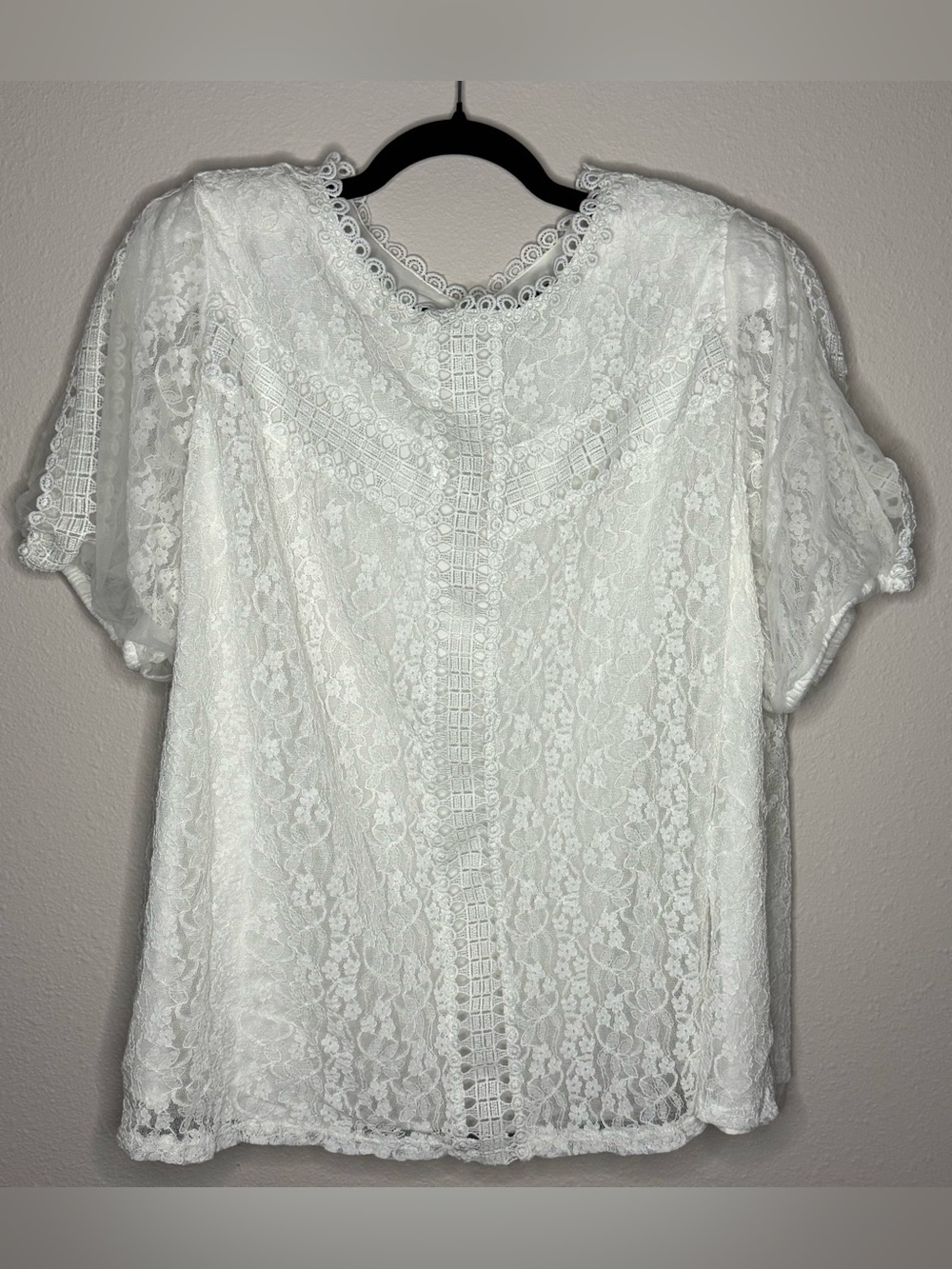 torrid White Lace Short Sleeve Crochet-Trim Blouse